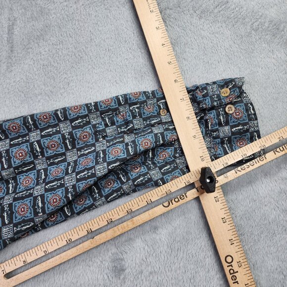 Woolrich Shirt Mens L Blue Fish All Over Print Cotton Long Sleeve Fishing Gorp - Picture 10 of 10